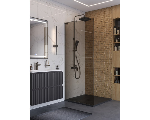Душевая перегородка BelBagno UNO-L-1-TB-90-BR-GM, 90 см, профиль оружейная сталь, стекло бронза