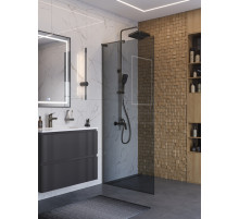 Душевая перегородка BelBagno UNO-L-1-TB-90-GR-GM, 90 см, профиль оружейная сталь, стекло серое