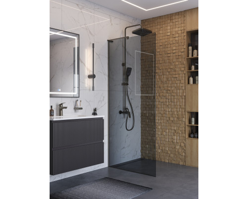 Душевая перегородка BelBagno UNO-L-1-TB-90-GR-GM, 90 см, профиль оружейная сталь, стекло серое