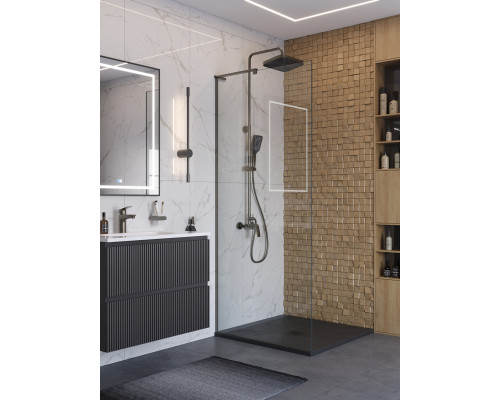 Душевая перегородка BelBagno UNO-L-1-TB-80-C-GM, 80 см, профиль оружейная сталь, стекло прозрачное