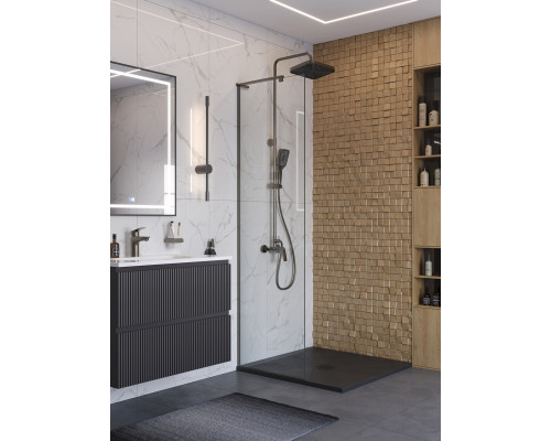 Душевая перегородка BelBagno UNO-L-1-TB-60-C-GM, 60 см. профиль оружейная сталь, стекло прозрачное
