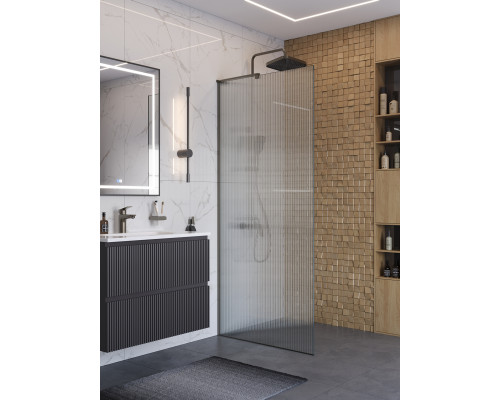 Душевая перегородка BelBagno UNO-L-1-TB-90-FL-GM, 90 см, профиль оружейная сталь, стекло рифленое FLUTTO