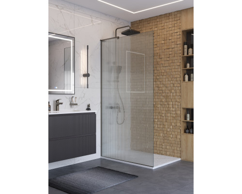 Душевая перегородка BelBagno UNO-L-1-TB-100-FL-GM, 100 см, профиль оружейная сталь, стекло рифленое FLUTTO