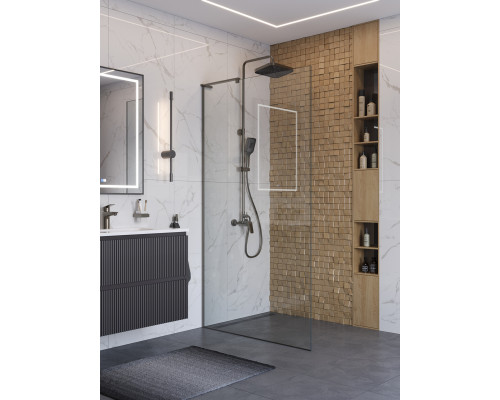 Душевая перегородка BelBagno UNO-L-1-TB-110-C-GM, 110 см, профиль оружейная сталь, стекло прозрачное