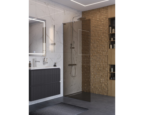 Душевая перегородка BelBagno UNO-L-1-TB-90-BR-Cr, 90 см, профиль хром, стекло бронза