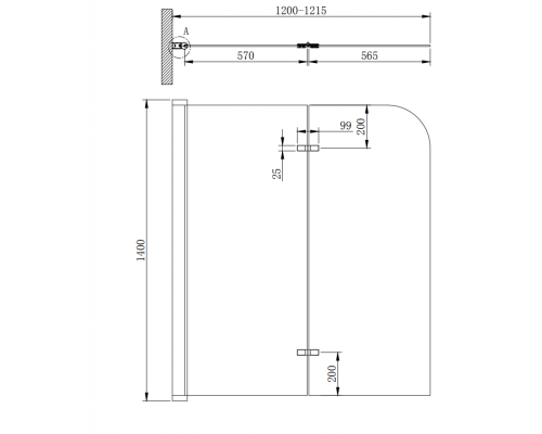 Шторка на ванну CEZARES ECO-O-V-21-120/140-P-Cr-L