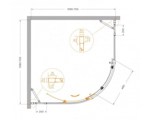 Душевой уголок CEZARES MOLVENO-R-11-90+20-C-BORO-IV