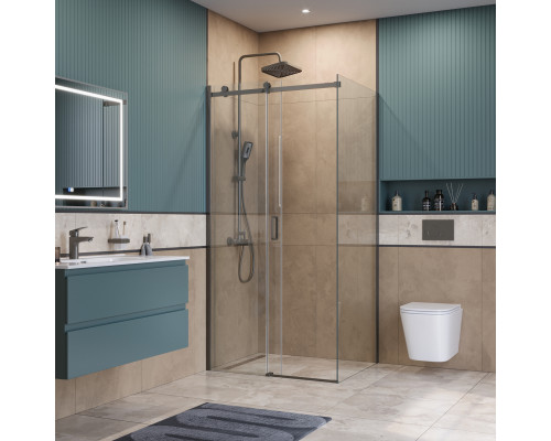 Душевой уголок BelBagno SOFT_CLOSE-2-AH-1-100/90-C-GM профиль оружейная сталь, стекло прозрачное