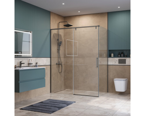 Душевой уголок BelBagno SOFT_CLOSE-1-AH-1-160/90-C-GM профиль оружейная сталь, стекло прозрачное