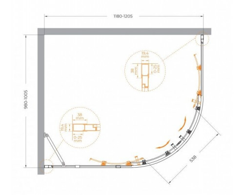 Душевой уголок CEZARES MOLVENO-RH-2-120/100-C-GM-IV