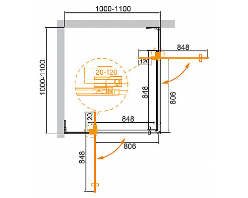 Душевой уголок CEZARES SLIDER-A-2-100/110-GRIGIO-BORO