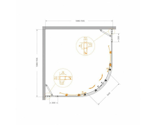 Душевой уголок CEZARES MOLVENO-R-22-90+20-C-BORO-IV