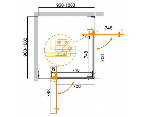 Душевой уголок CEZARES SLIDER-A-2-90/100-BR-BORO