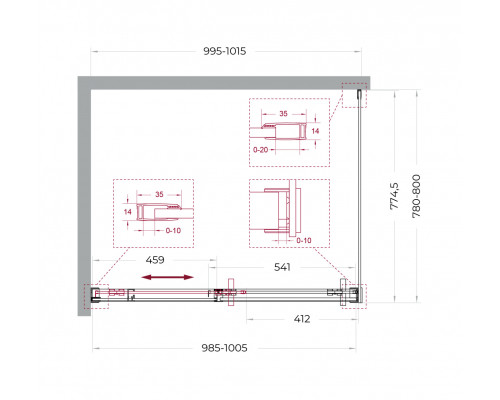 Душевой уголок BelBagno SOFT_CLOSE-1-AH-1-100/80-C-GM профиль оружейная сталь, стекло прозрачное