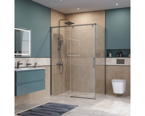 Душевой уголок BelBagno SOFT_CLOSE-1-AH-1-140/90-C-GM профиль оружейная сталь, стекло прозрачное