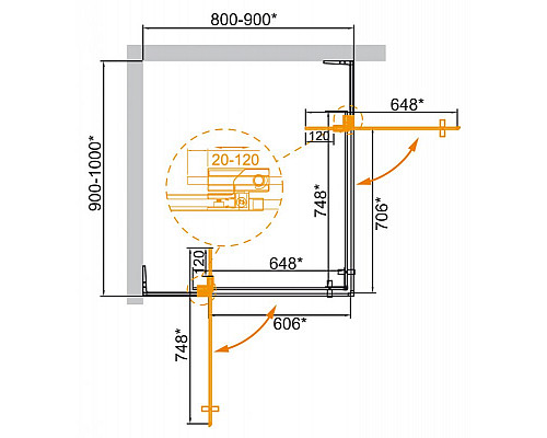 Душевой уголок CEZARES SLIDER-AH-2-80/90-90/100-GRIGIO-GM