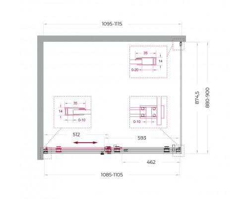 Душевой уголок BelBagno SOFT_CLOSE-2-AH-1-110/90-C-GM профиль оружейная сталь, стекло прозрачное