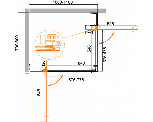 Душевой уголок CEZARES SLIDER-AH-2-70/80-100/110-BR-GM