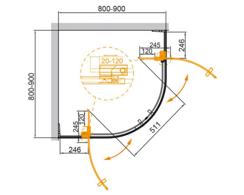 Душевой уголок CEZARES SLIDER-R-2-80/90-C-Cr