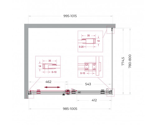 Душевой уголок BelBagno SOFT_CLOSE-2-AH-1-100/80-C-GM профиль оружейная сталь, стекло прозрачное