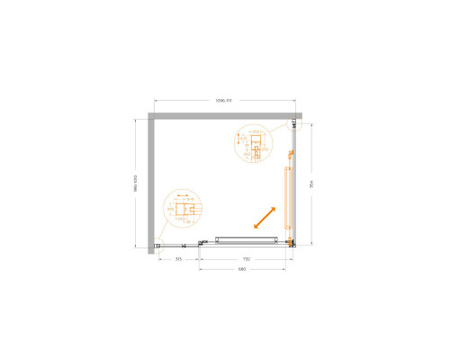 Душевой уголок CEZARES LUX-AH-FS-11-110/100-C-GM, 110х100 см, профиль оружейная сталь, стекло прозрачное