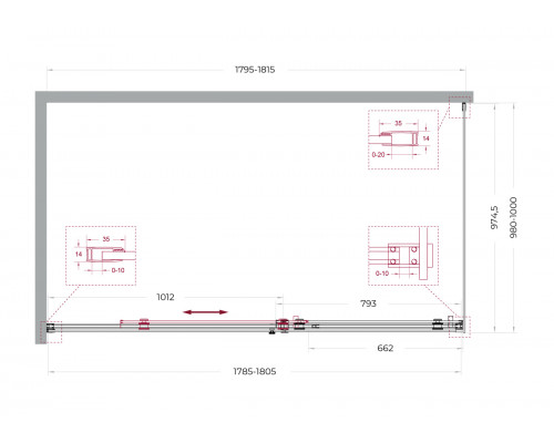 Душевой уголок BelBagno SOFT_CLOSE-2-AH-1-180/100-C-GM профиль оружейная сталь, стекло прозрачное