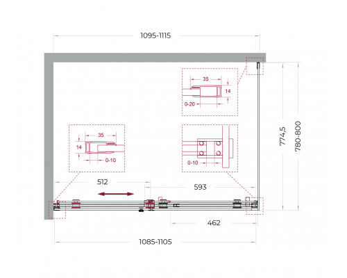 Душевой уголок BelBagno SOFT_CLOSE-2-AH-1-110/80-C-GM профиль оружейная сталь, стекло прозрачное