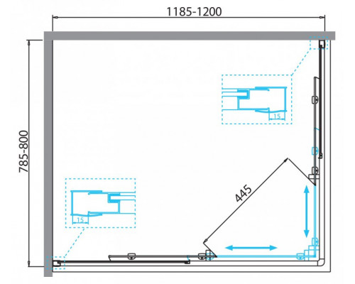 Душевой уголок BelBagno DUE-AH-2-120/80-C-Cr