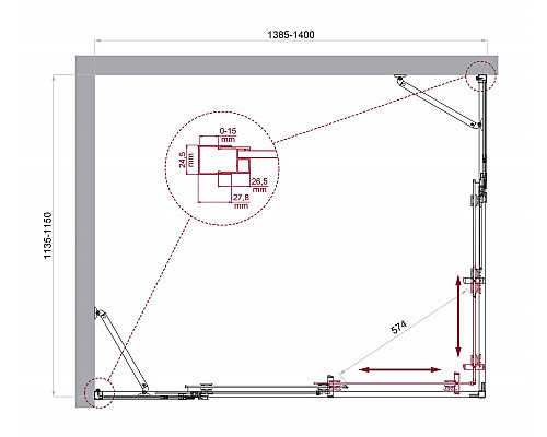 Душевой уголок BelBagno LUCE-AH-22-140/115-C-Cr