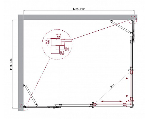 Душевой уголок BelBagno LUCE-AH-22-150/120-C-Cr