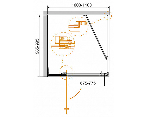 Душевой уголок CEZARES SLIDER-AH-1-100-100/110-BR-GM