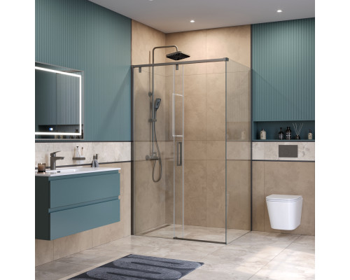 Душевой уголок BelBagno SOFT_CLOSE-1-AH-1-120/80-C-GM профиль оружейная сталь, стекло прозрачное