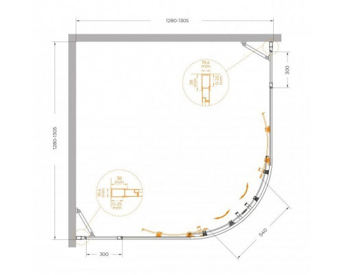 Душевой уголок CEZARES MOLVENO-R-22-100+30-C-BORO-IV