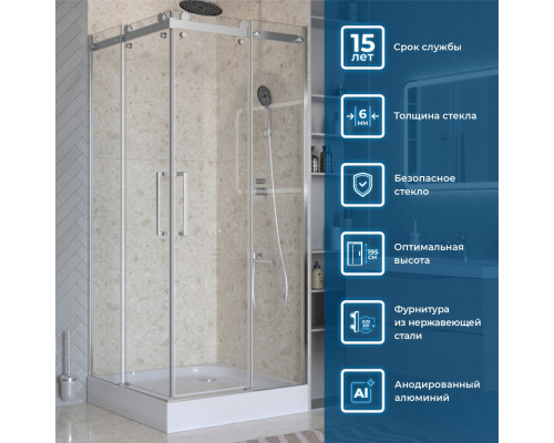 Душевой уголок BelBagno MARINO-2-A-2-90-C-CR 90х90 см, профиль хром, стекло прозрачное