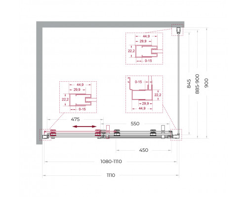 Душевой уголок BelBagno MARINO-2-AH-1-110/90-C-GM 110х90 см, профиль оружейная сталь, стекло прозрачное