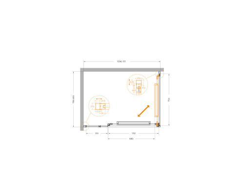 Душевой уголок CEZARES LUX-AH-FS-11-110/80-C-GM, 110х80 см, профиль оружейная сталь, стекло прозрачное