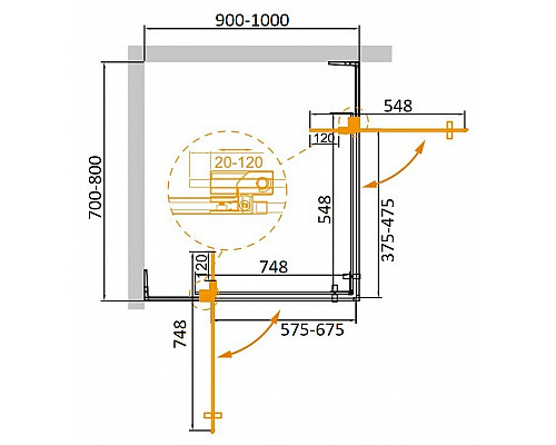 Душевой уголок CEZARES SLIDER-AH-2-70/80-90/100-GRIGIO-GM