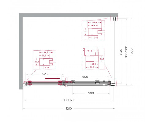 Душевой уголок BelBagno MARINO-2-AH-1-120/90-C-GM 120х90 см, профиль оружейная сталь, стекло прозрачное