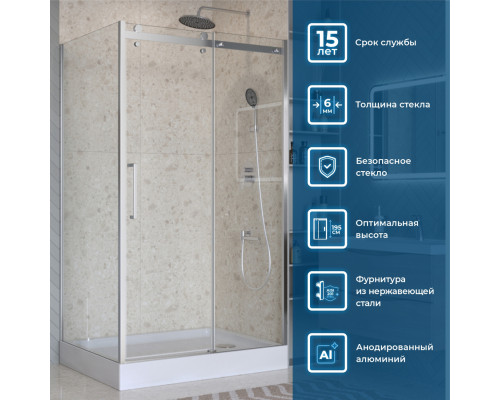 Душевой уголок BelBagno MARINO-2-AH-1-150/100-C-CR 150х100 см профиль хром, стекло прозрачное