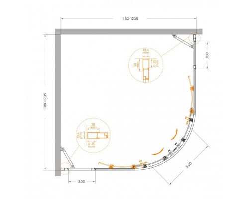 Душевой уголок CEZARES MOLVENO-R-22-90+30-C-GM-IV