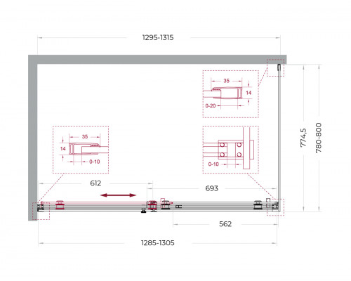 Душевой уголок BelBagno SOFT_CLOSE-2-AH-1-130/80-C-Cr профиль хром, стекло прозрачное