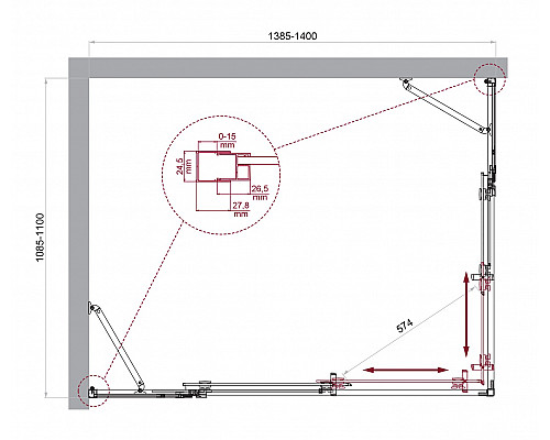 Душевой уголок BelBagno LUCE-AH-22-140/110-C-Cr