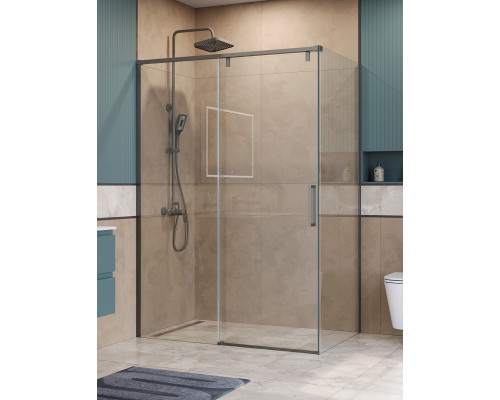 Душевой уголок BelBagno SOFT_CLOSE-1-AH-1-140/100-C-GM профиль оружейная сталь, стекло прозрачное