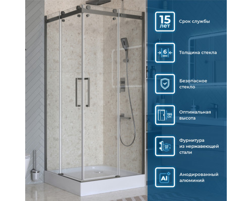 Душевой уголок BelBagno Marino-2-A-2-90-C-GM 90x90, профиль оружейная сталь, стекло прозрачное