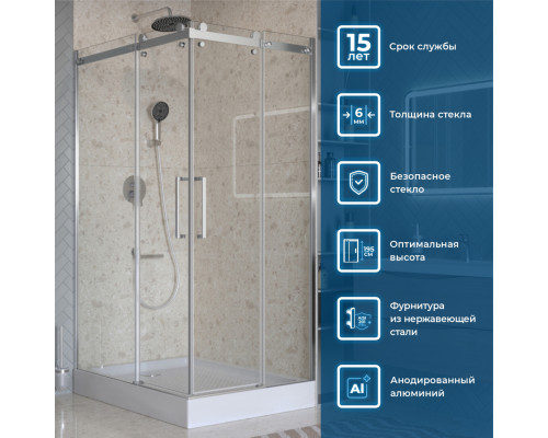 Душевой уголок 120х90 см BelBagno MARINO-2-AH-2-120/90-C-CR профиль хром, стекло прозрачное