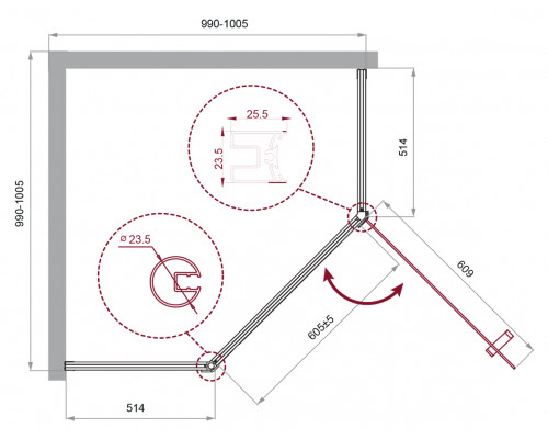 Душевой уголок BelBagno UNO-195-P-1-100-C-NERO