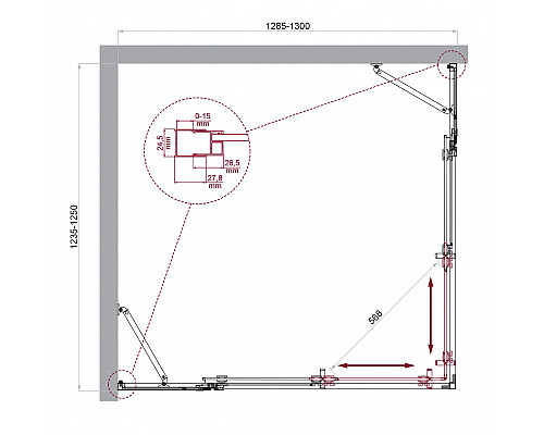 Душевой уголок BelBagno LUCE-AH-22-130/125-C-Cr