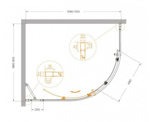 Душевой уголок CEZARES MOLVENO-RH-1-110/90-C-BORO-IV