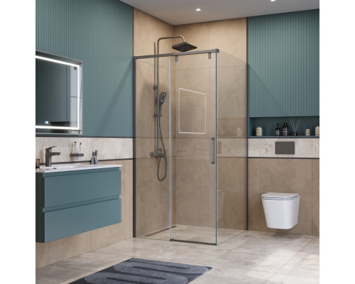Душевой уголок BelBagno SOFT_CLOSE-1-A-1-100-C-GM профиль оружейная сталь, стекло прозрачное