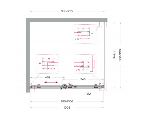 Душевой уголок BelBagno SOFT_CLOSE-2-AH-1-100/90-C-GM профиль оружейная сталь, стекло прозрачное